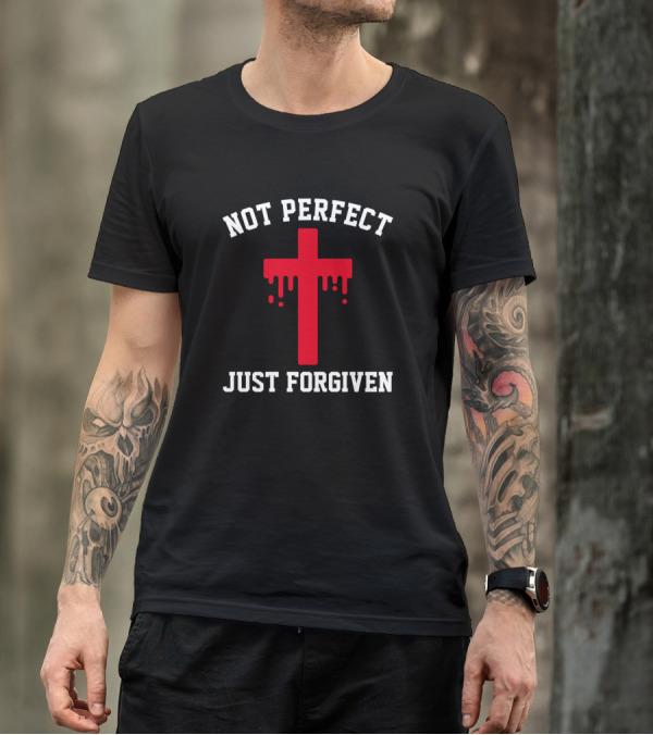 Not Perfect Just Forgiven Red Cross Christian T-Shirt