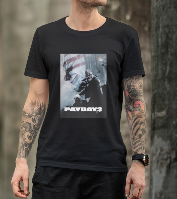 PAYDAY 2 Game Poster With American Flag Masked Robbers T-Shirt