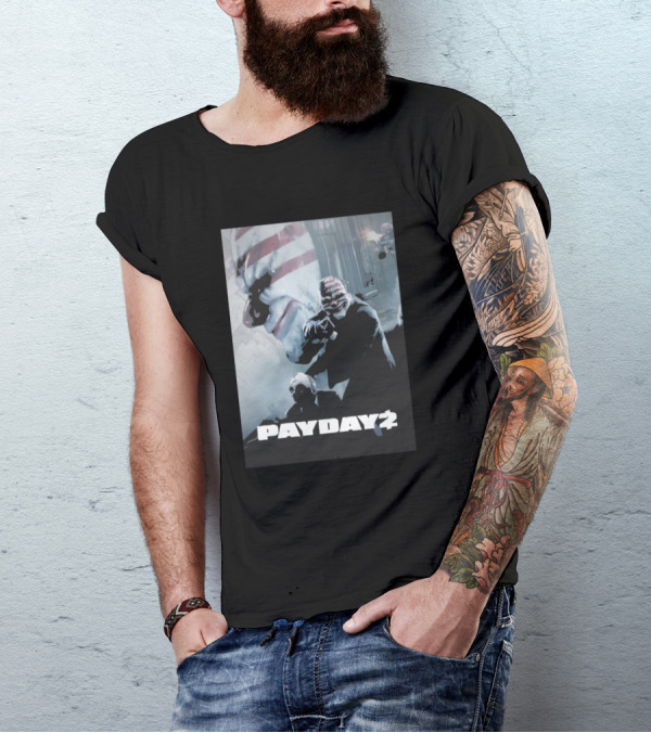 PAYDAY 2 Game Poster With American Flag Masked Robbers T-Shirt