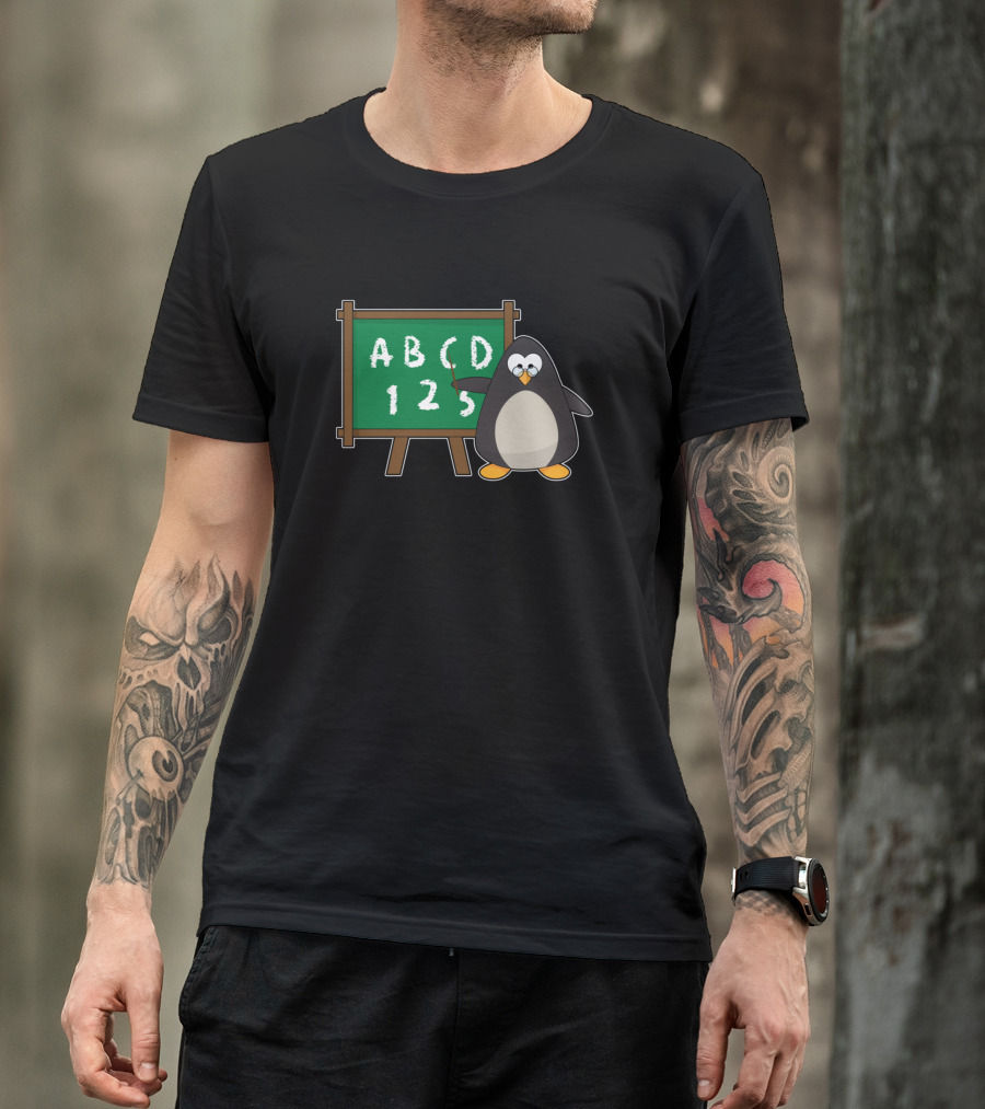Penguin Teaching ABCD 123 Blackboard Classroom Scene T-Shirt
