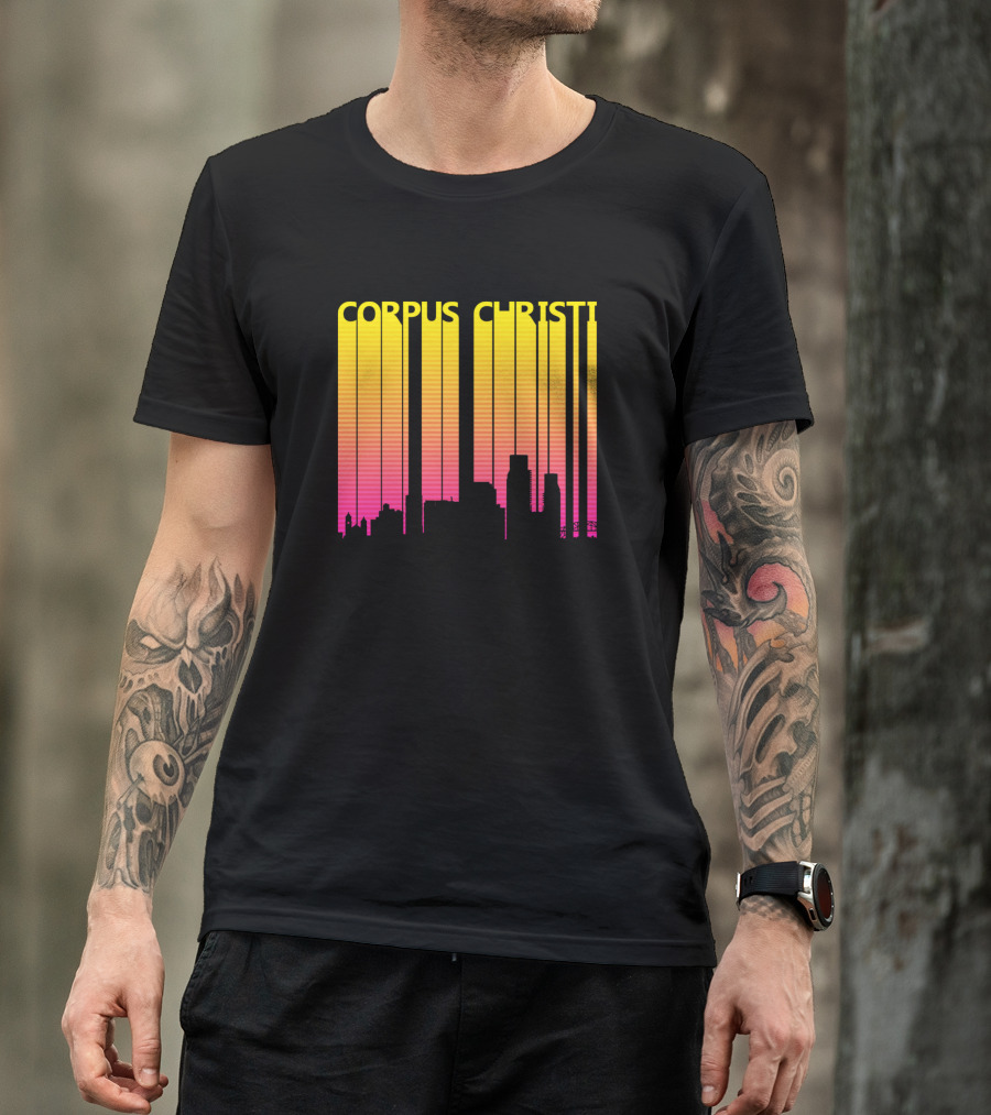 Corpus Christi 1980s Skyline Retro Vertical Gradient T-Shirt