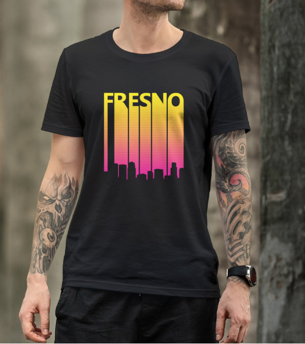 Fresno Retro 1980S Gradient Skyline T-Shirt
