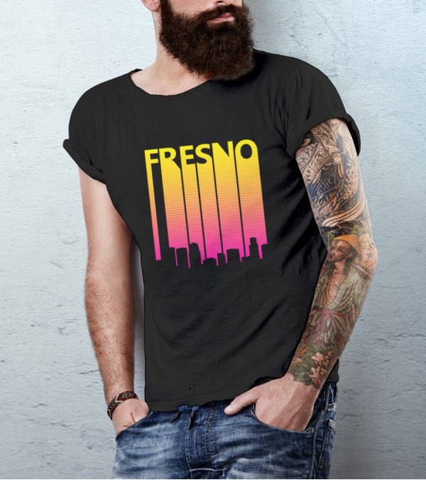 Fresno Retro 1980S Gradient Skyline T-Shirt