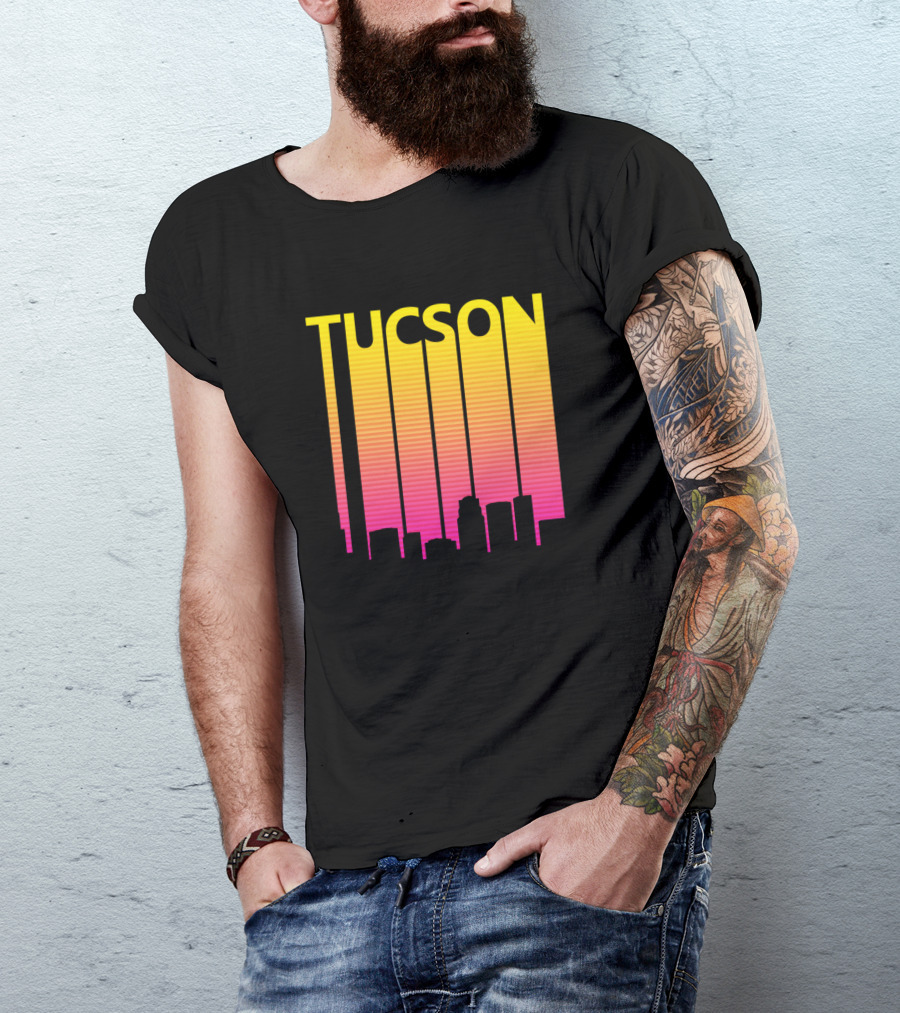 Tucson Retro 1980s Skyline Sunset Stripes T-Shirt