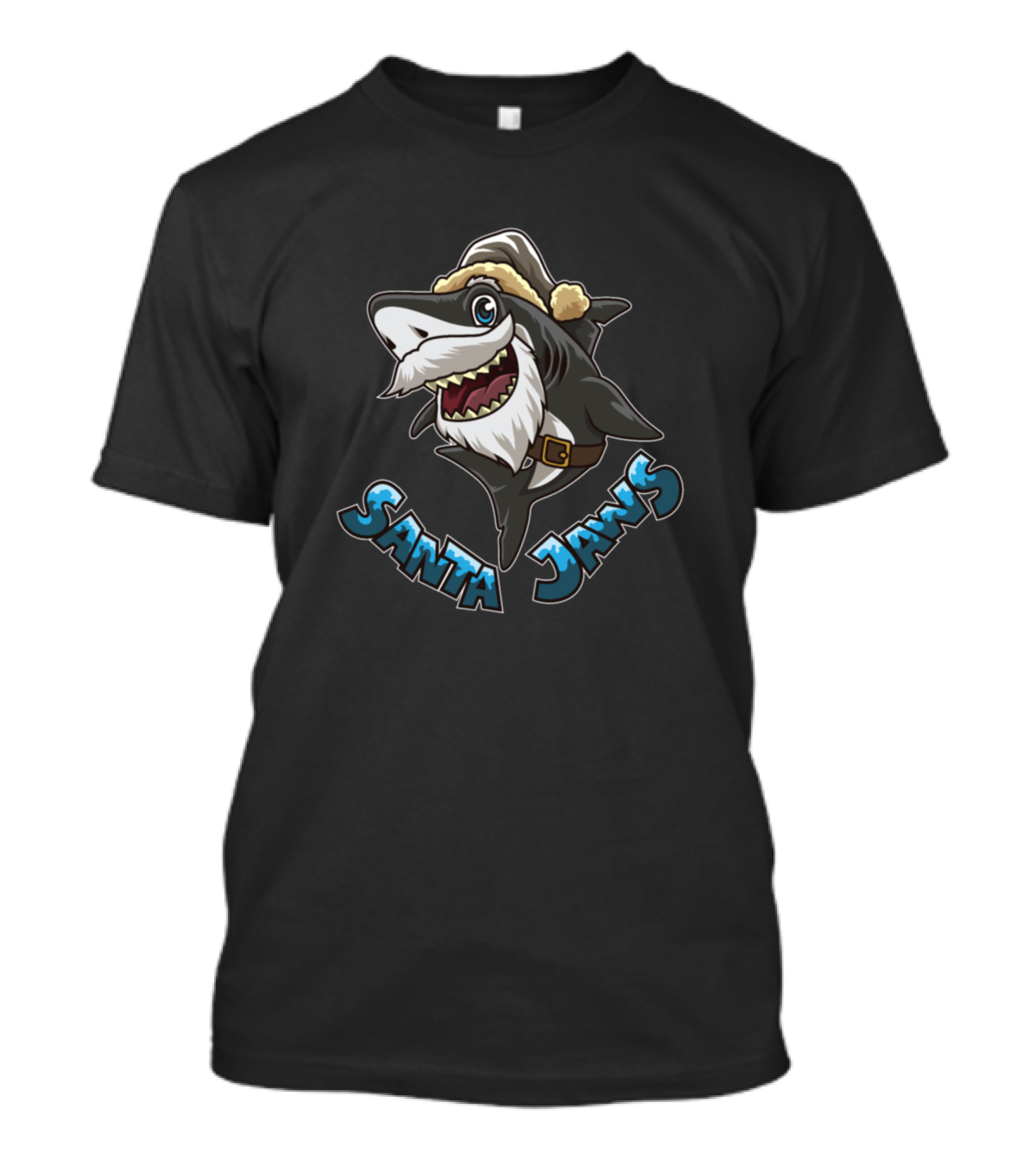 Santa Jaws Christmas Shark With Santa Hat And Beard T-Shirt