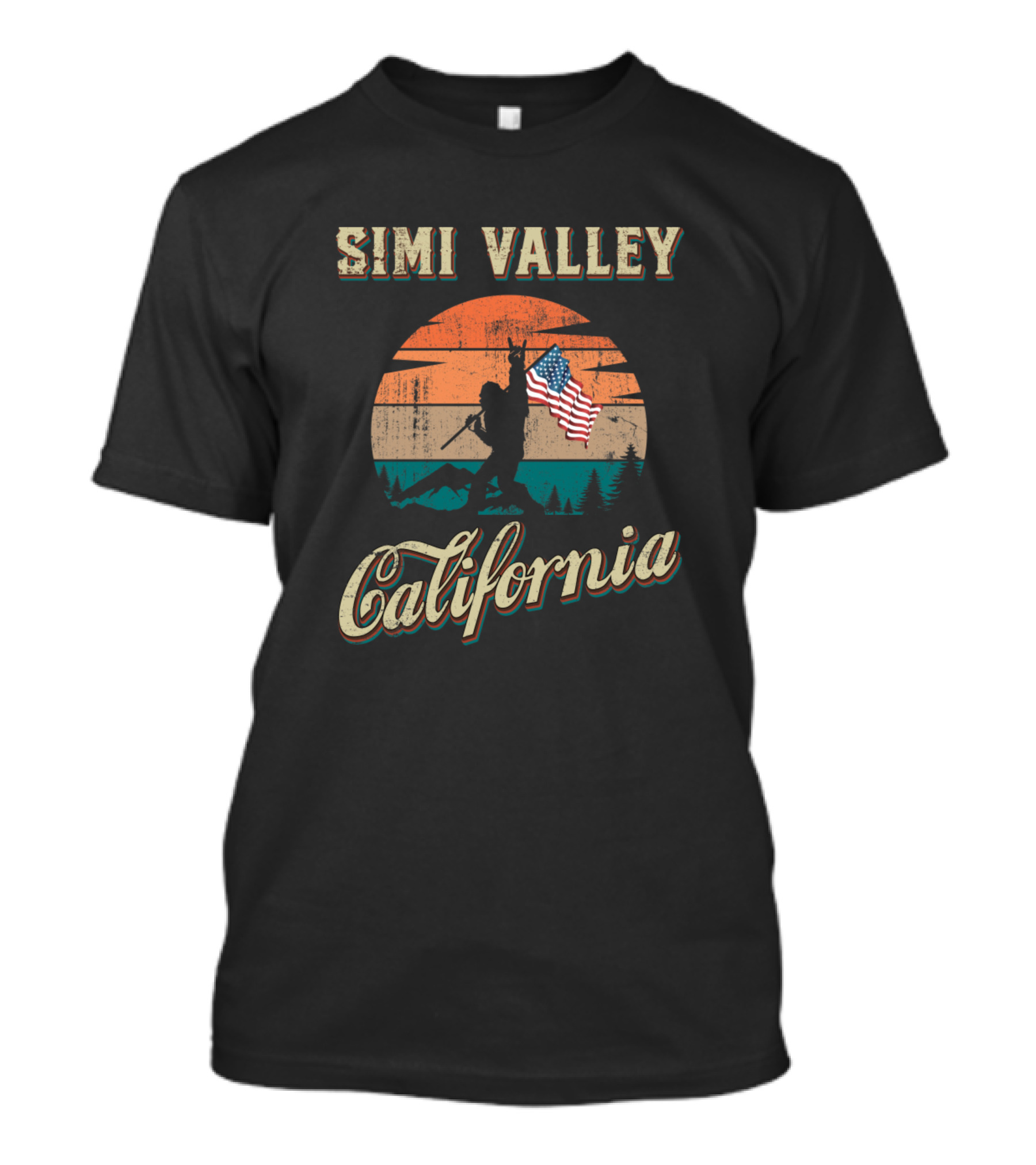 Simi Valley California Patriotic Sunset Silhouette With American Flag T-Shirt