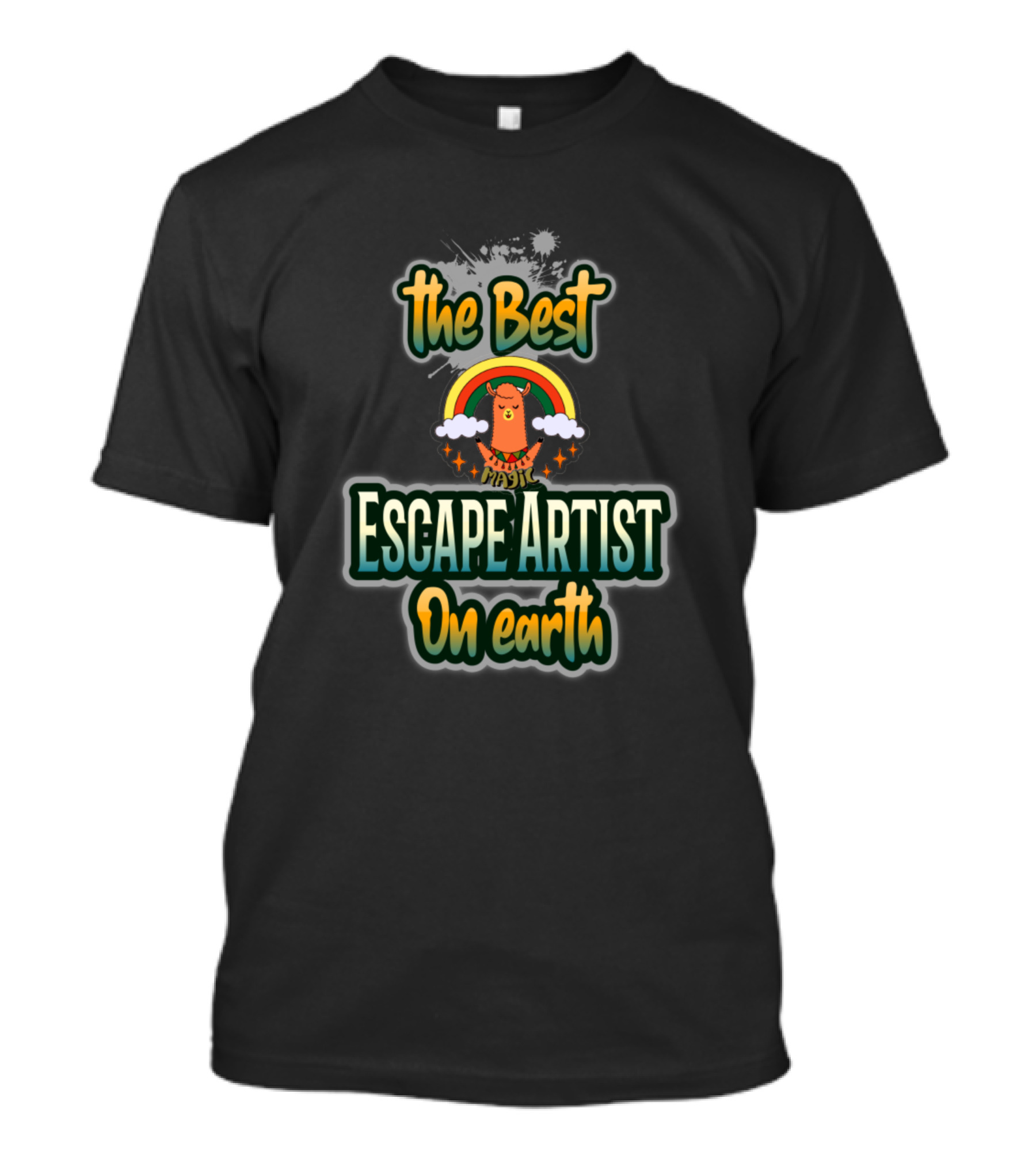 The Best Escape Artist On Earth Magic Llama With Rainbow And Clouds T-Shirt