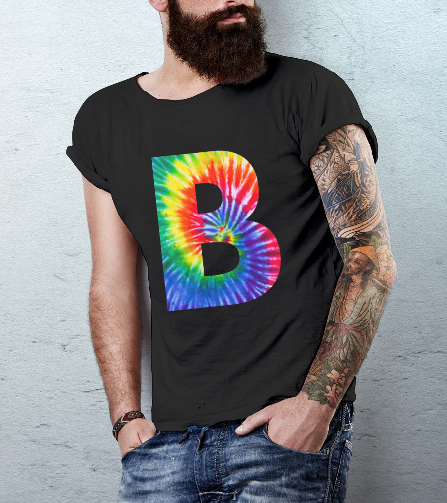 Tie Dye Letter B Rainbow Spiral T-Shirt