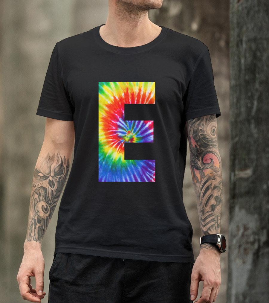 E Rainbow Spiral Tie Dye Letter T-Shirt