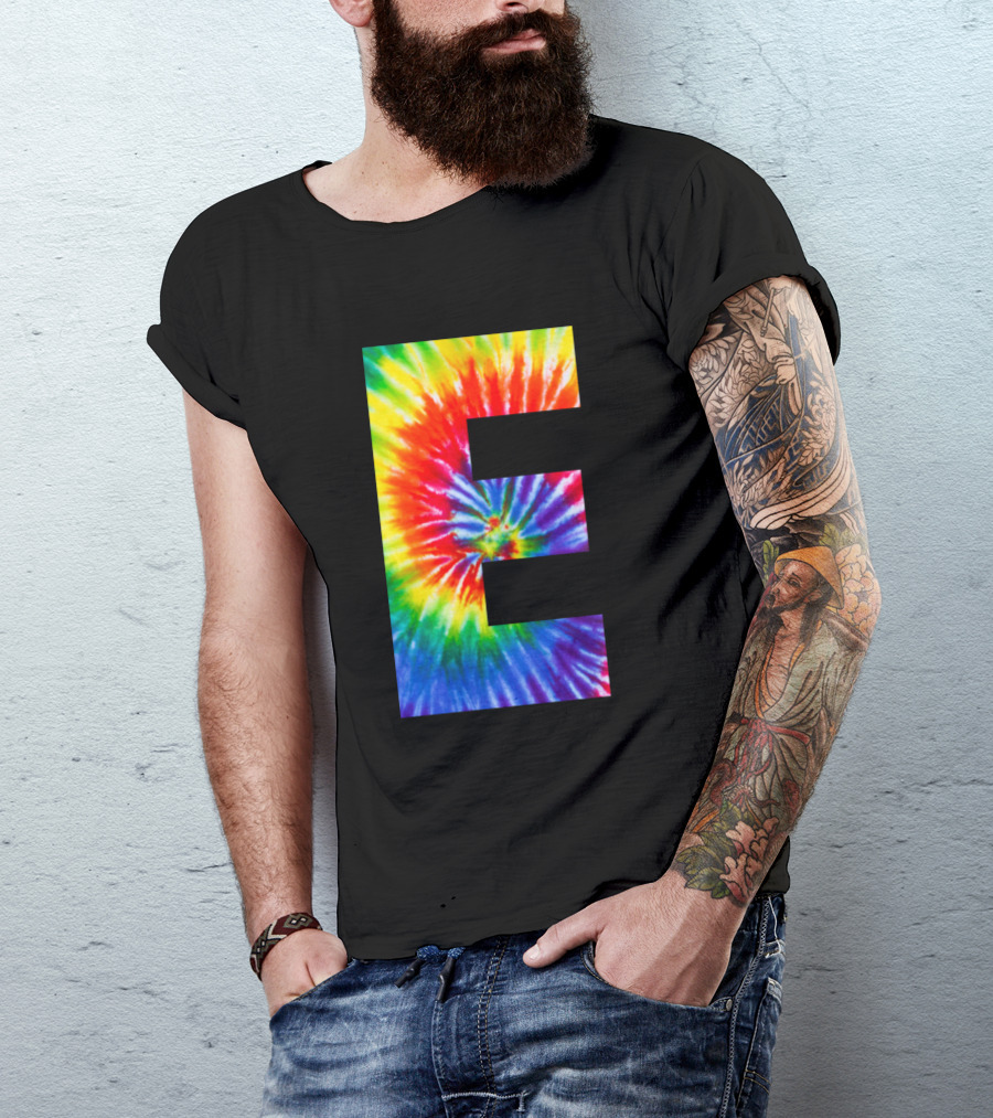E Rainbow Spiral Tie Dye Letter T-Shirt