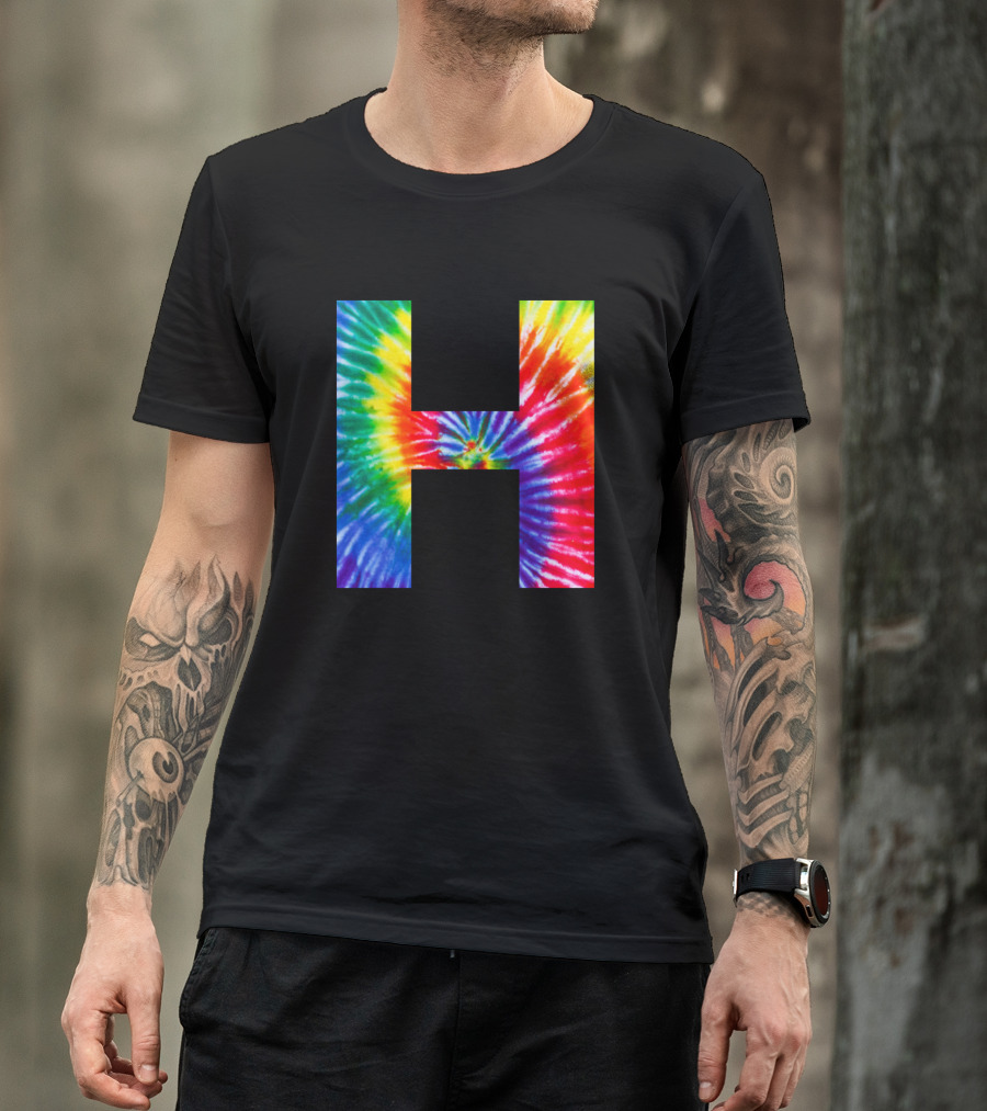 Tie Dye Letter H Rainbow Spiral T-Shirt