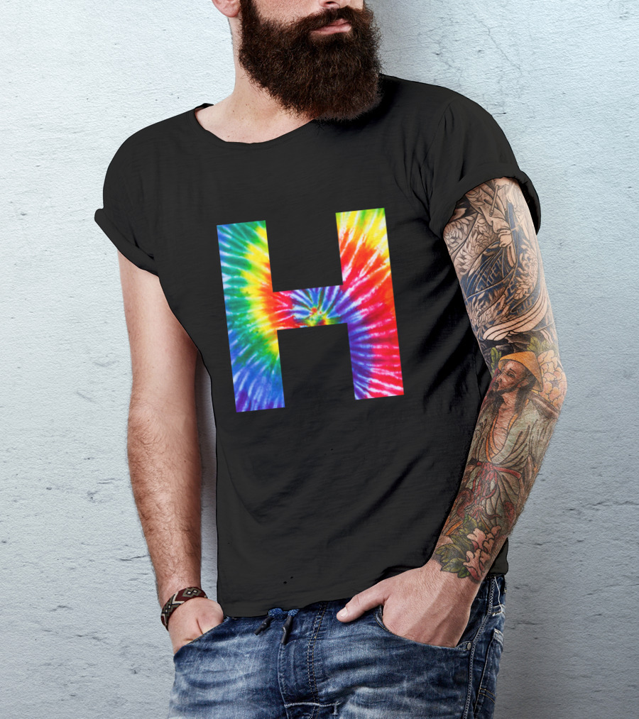 Tie Dye Letter H Rainbow Spiral T-Shirt