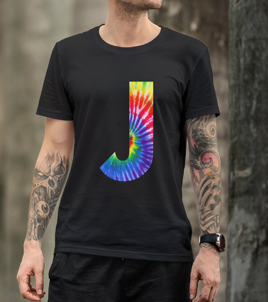 J Tie Dye Letter Rainbow Spiral T-Shirt