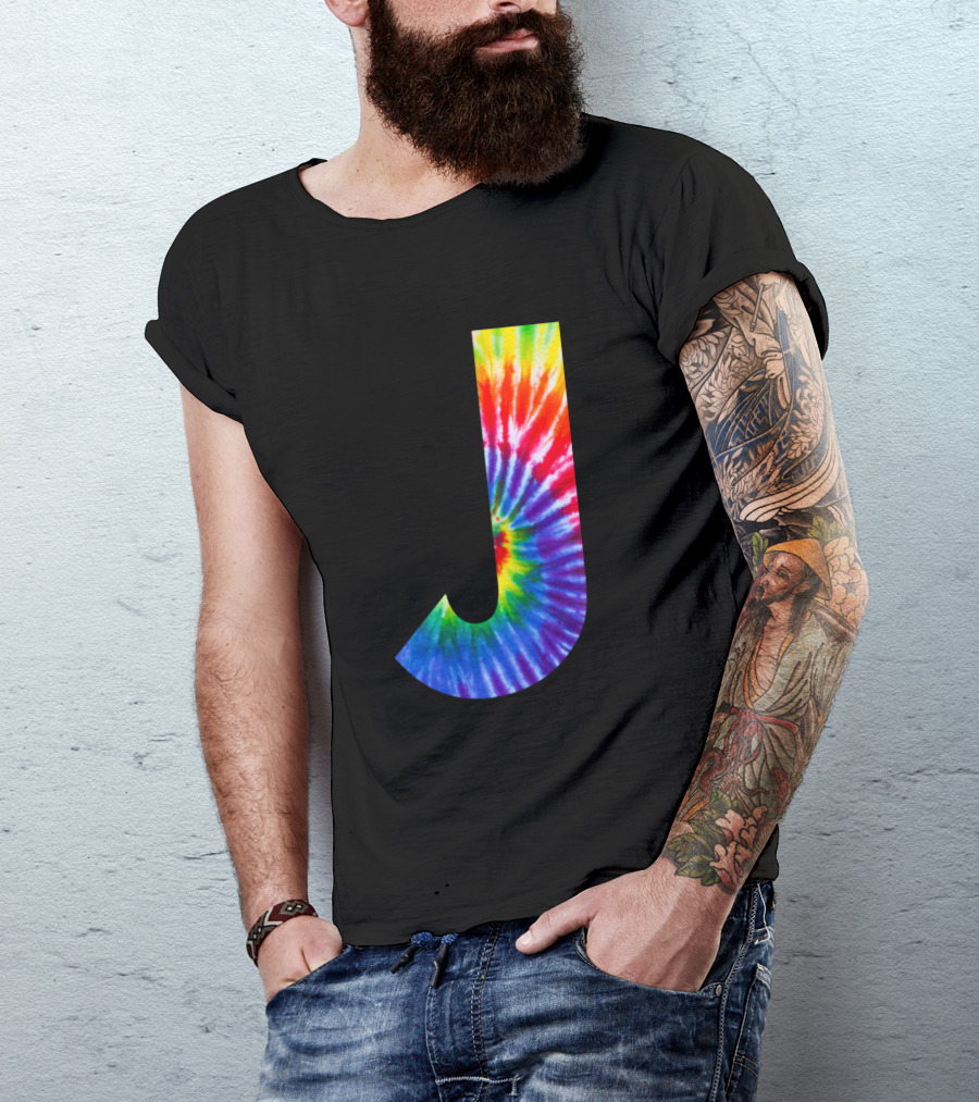 J Tie Dye Letter Rainbow Spiral T-Shirt