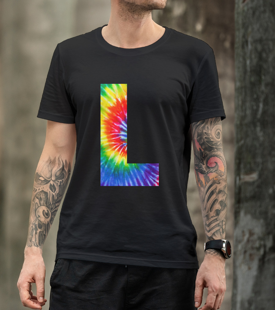 Tie Dye Letter L Rainbow Spiral T-Shirt