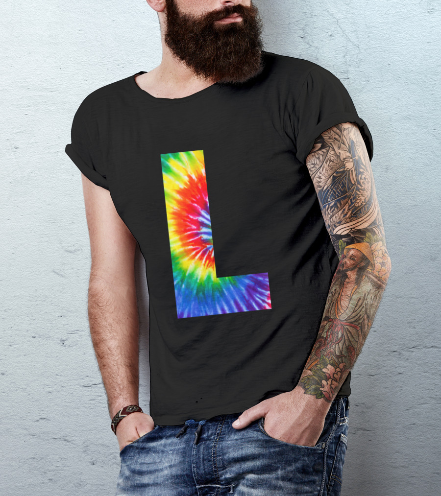 Tie Dye Letter L Rainbow Spiral T-Shirt