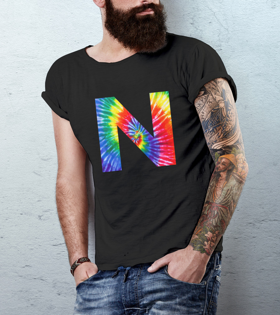 Colorful Tie Dye Letter N T-Shirt