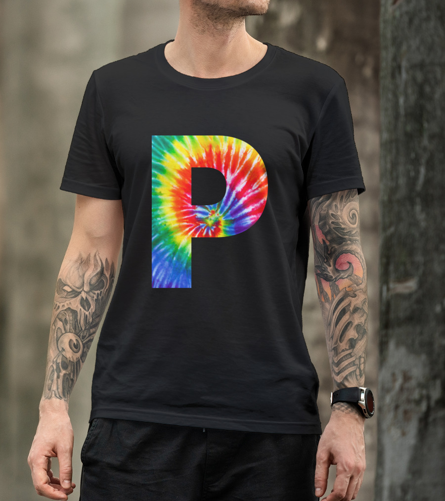 Tie Dye Letter P Rainbow Swirl T-Shirt