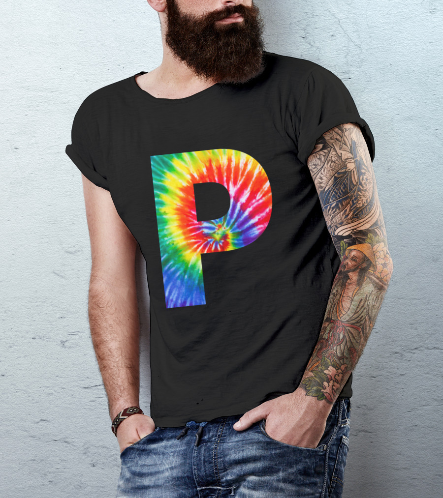 Tie Dye Letter P Rainbow Swirl T-Shirt