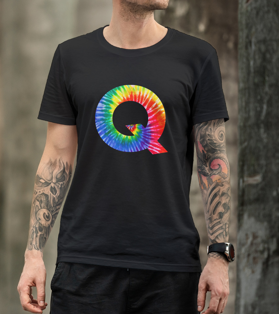 Tie Dye Letter Q Rainbow Spiral T-Shirt