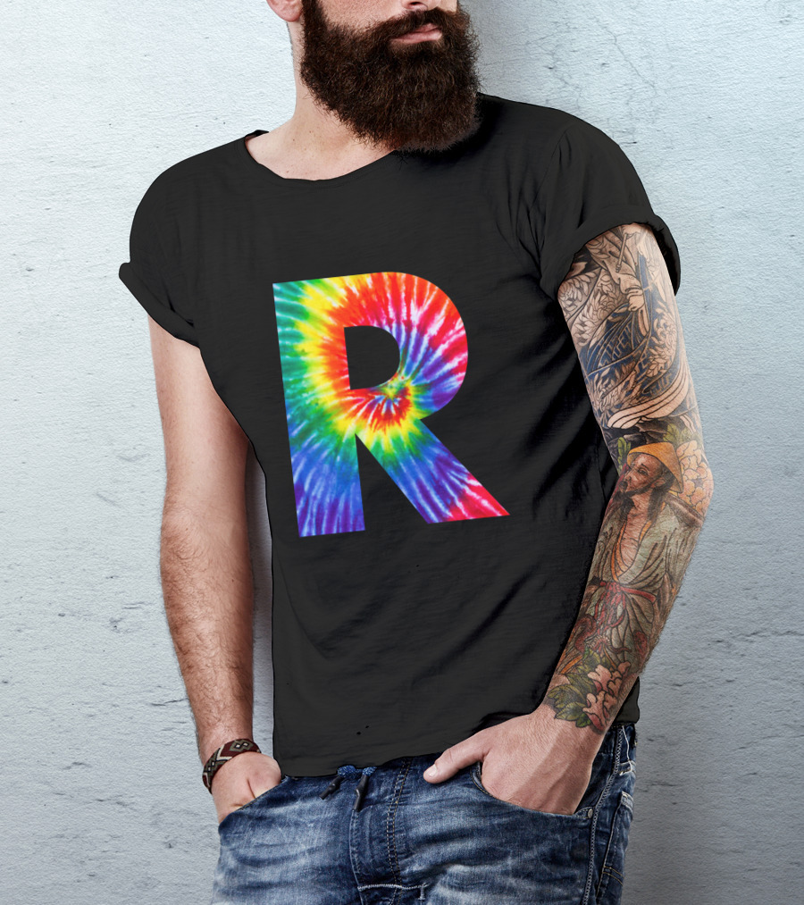 Tie Dye Letter R Multicolor Spiral T-Shirt