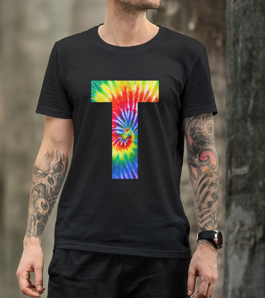 Tie Dye Letter T Rainbow Spiral T-Shirt