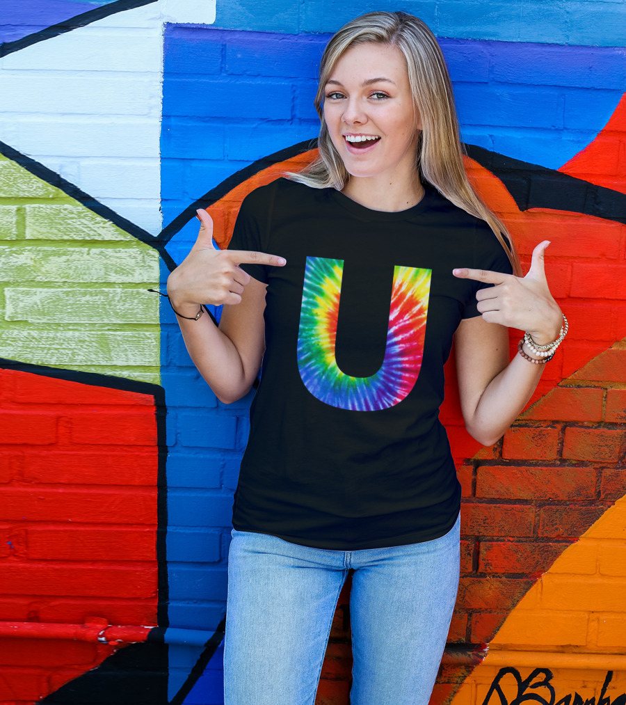 Tie Dye Rainbow Letter U T-Shirt