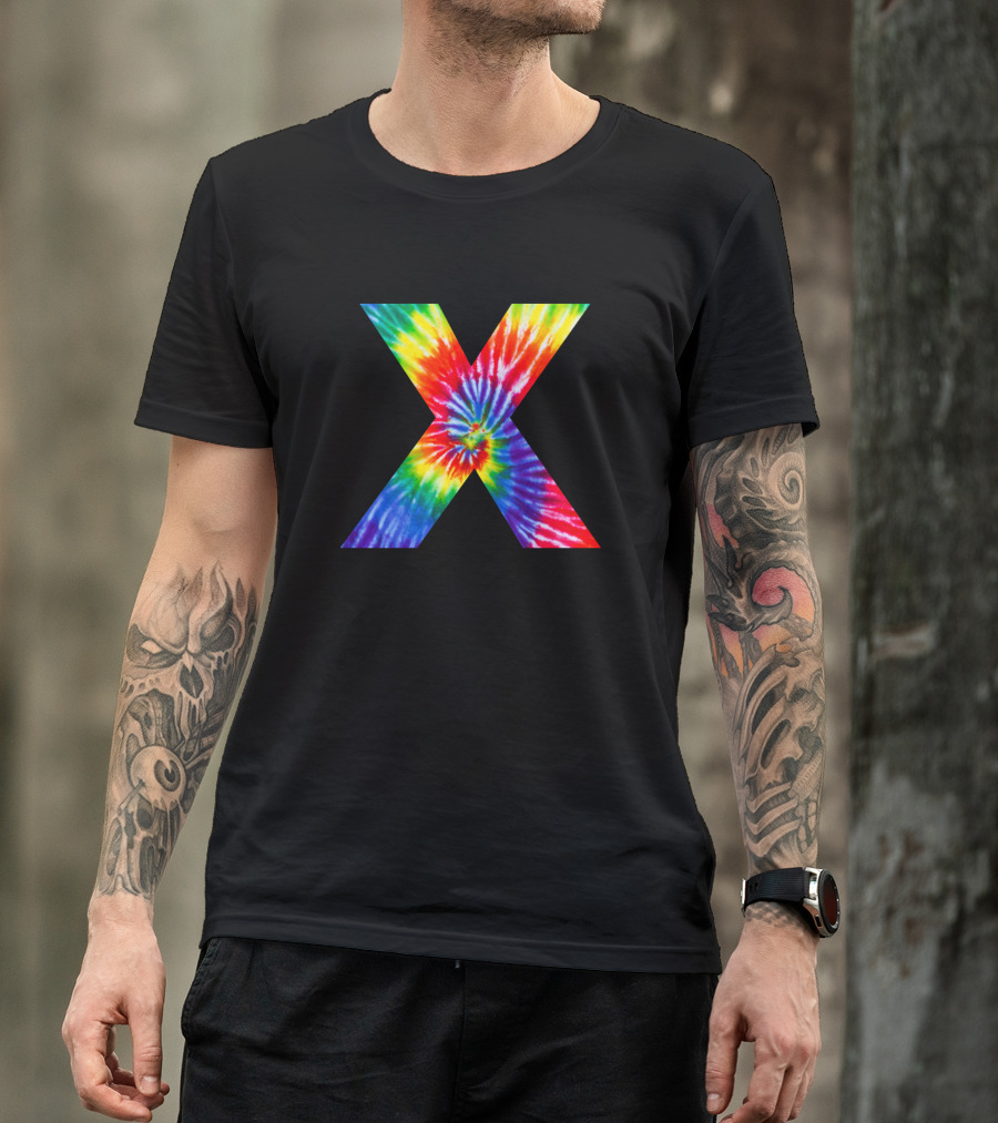Tie Dye Letter X Vibrant Rainbow T-Shirt