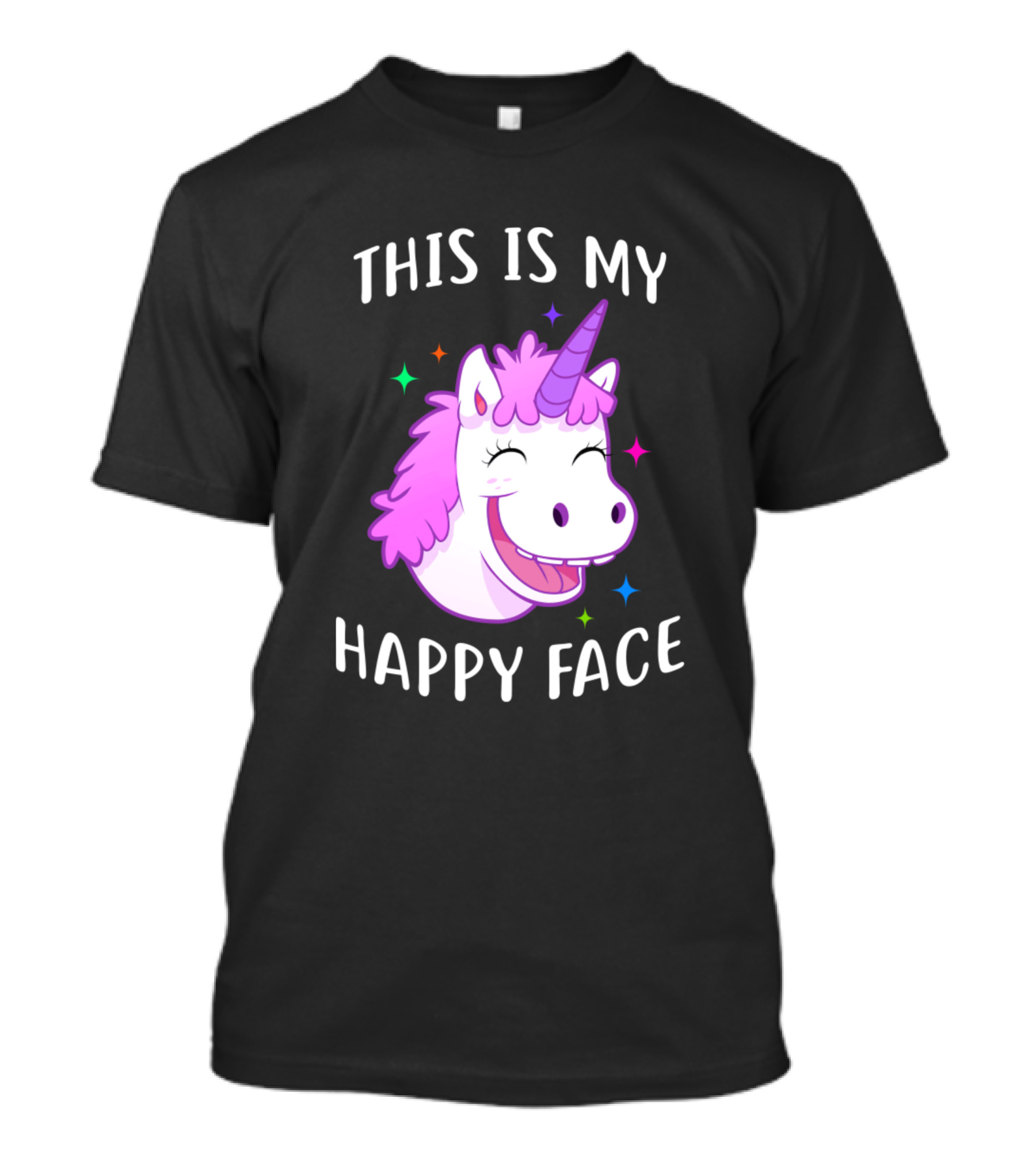 Unicorn This Is My Happy Face With Smiling Character And Colorful Stars T-Shirt