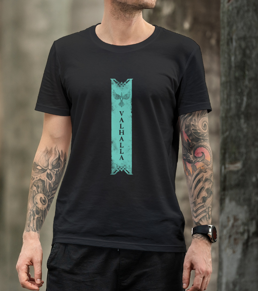Valhalla Nordic Raven Emblem Banner T-Shirt