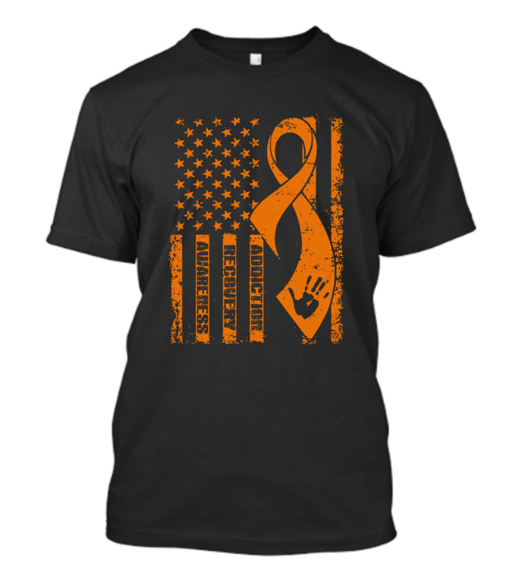 Addiction Awareness Recovery Flag Ribbon And Handprint T-Shirt