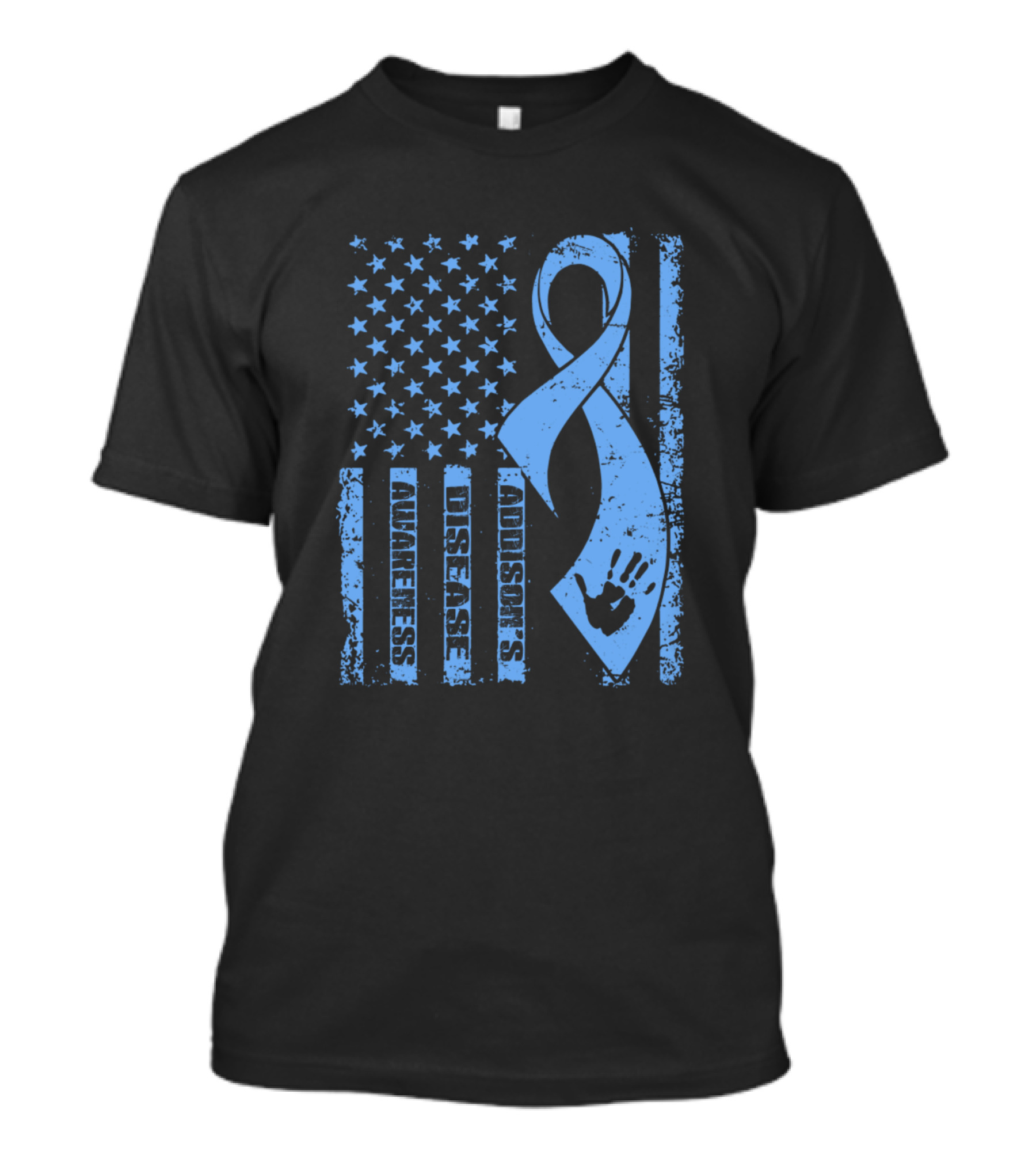 Addisons Disease Awareness American Flag Blue Ribbon Handprint T-Shirt