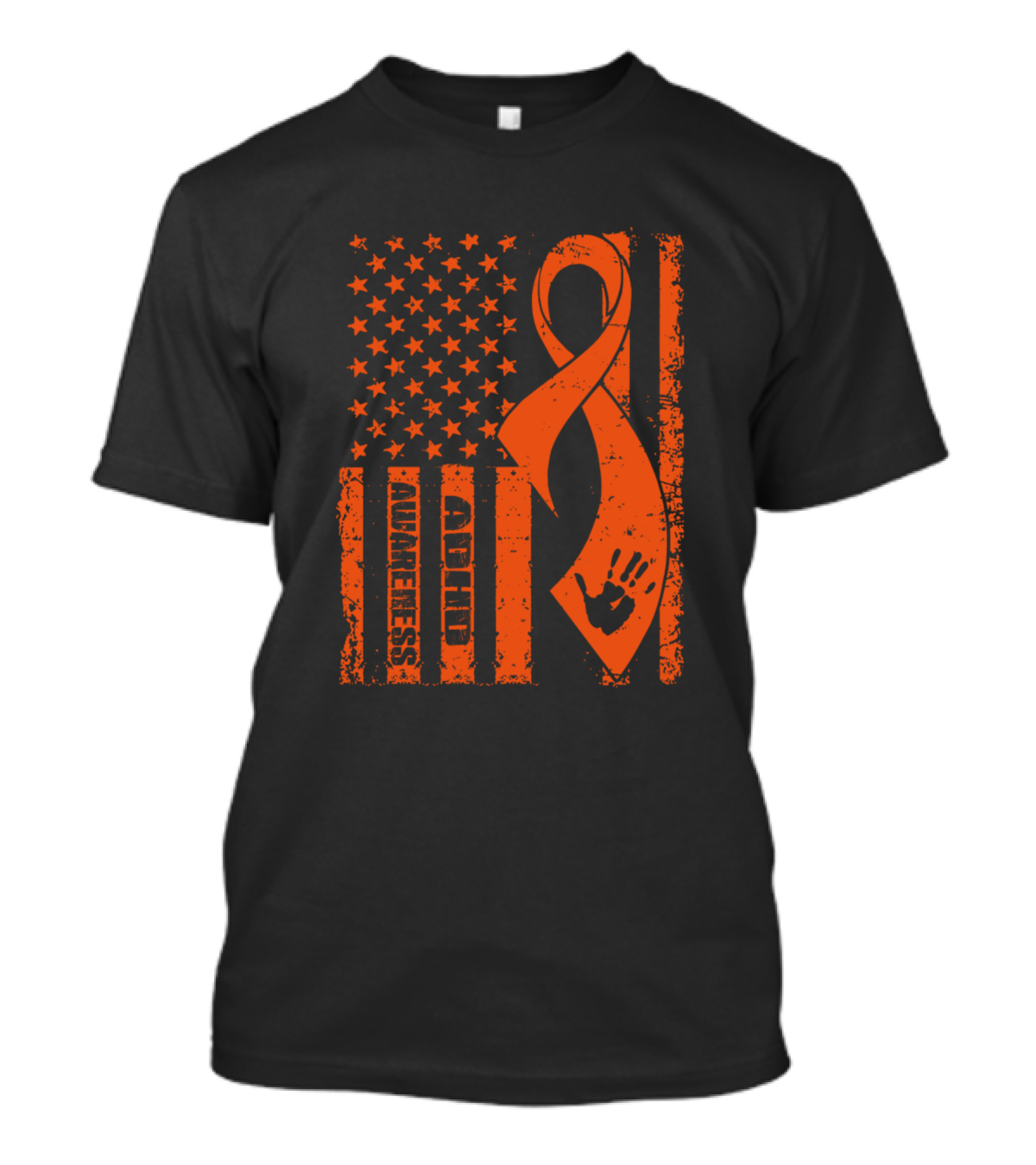 Adhd Awareness American Flag Orange Ribbon Handprint T-Shirt