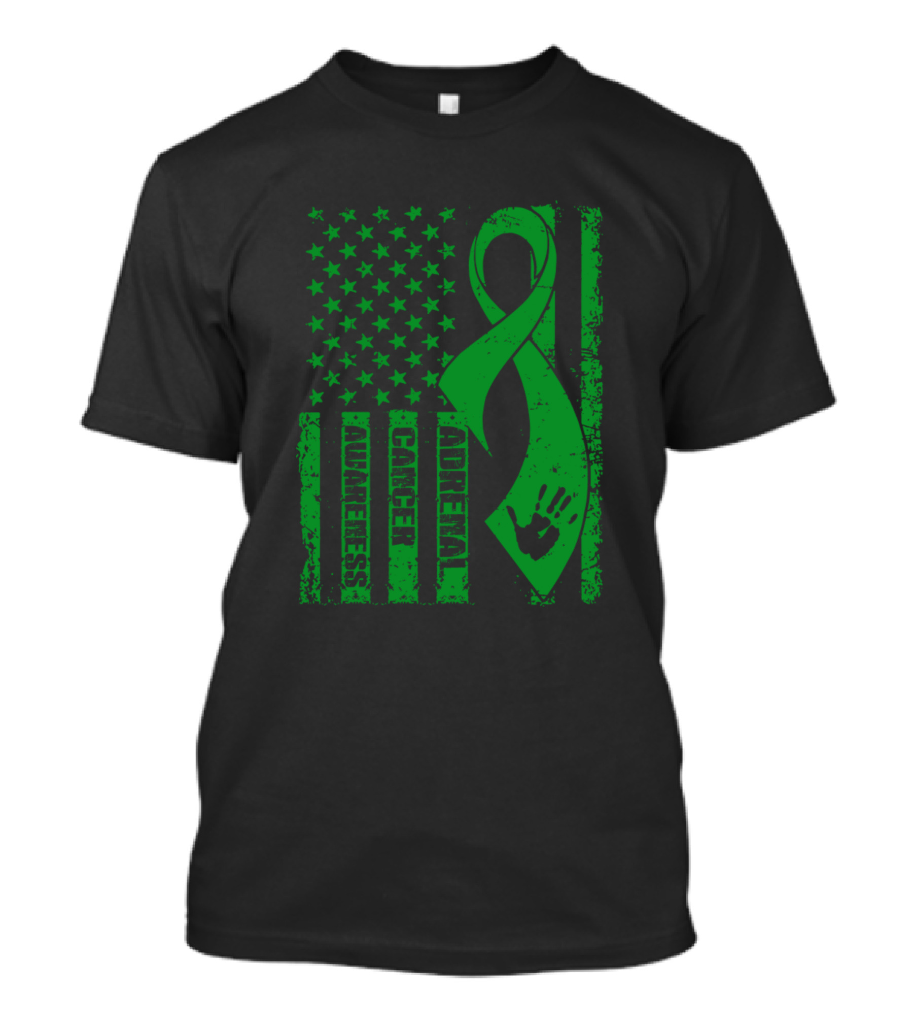 Adrenal Cancer Awareness Green Ribbon Flag T-Shirt