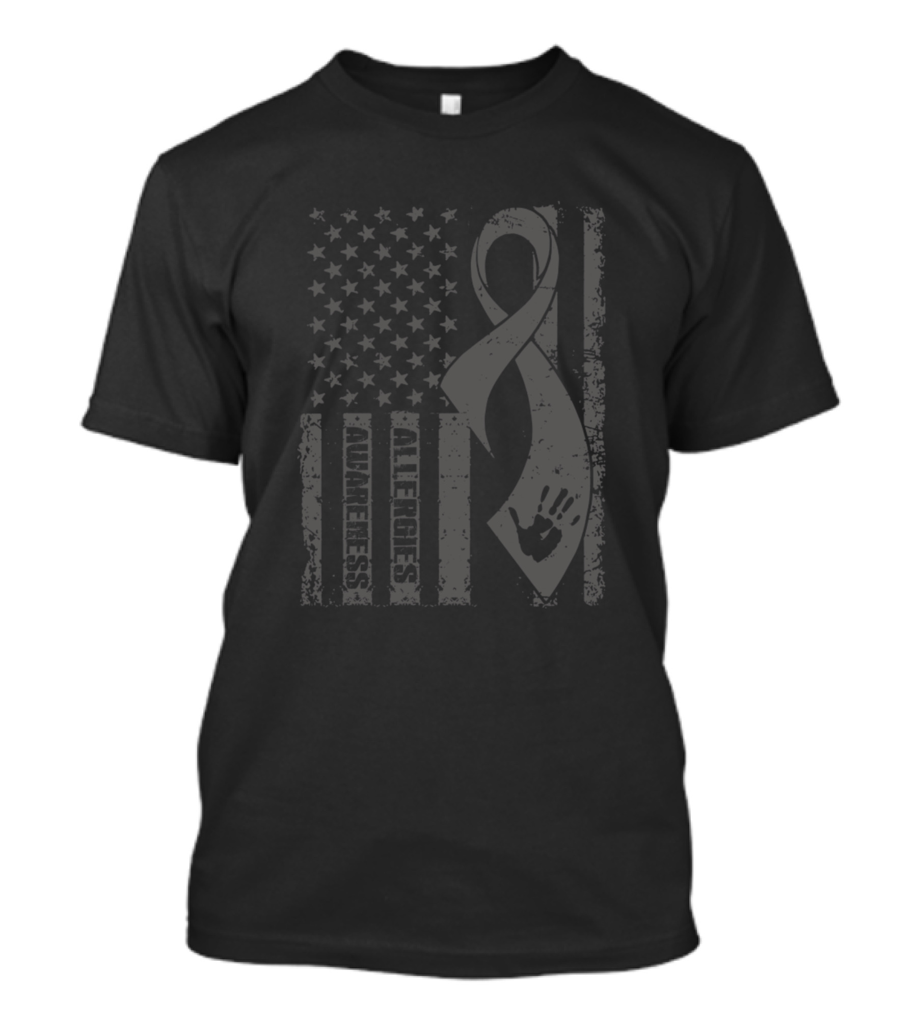 Allergies Awareness Flag Ribbon With Handprint Stars And Stripes USA Flag T-Shirt
