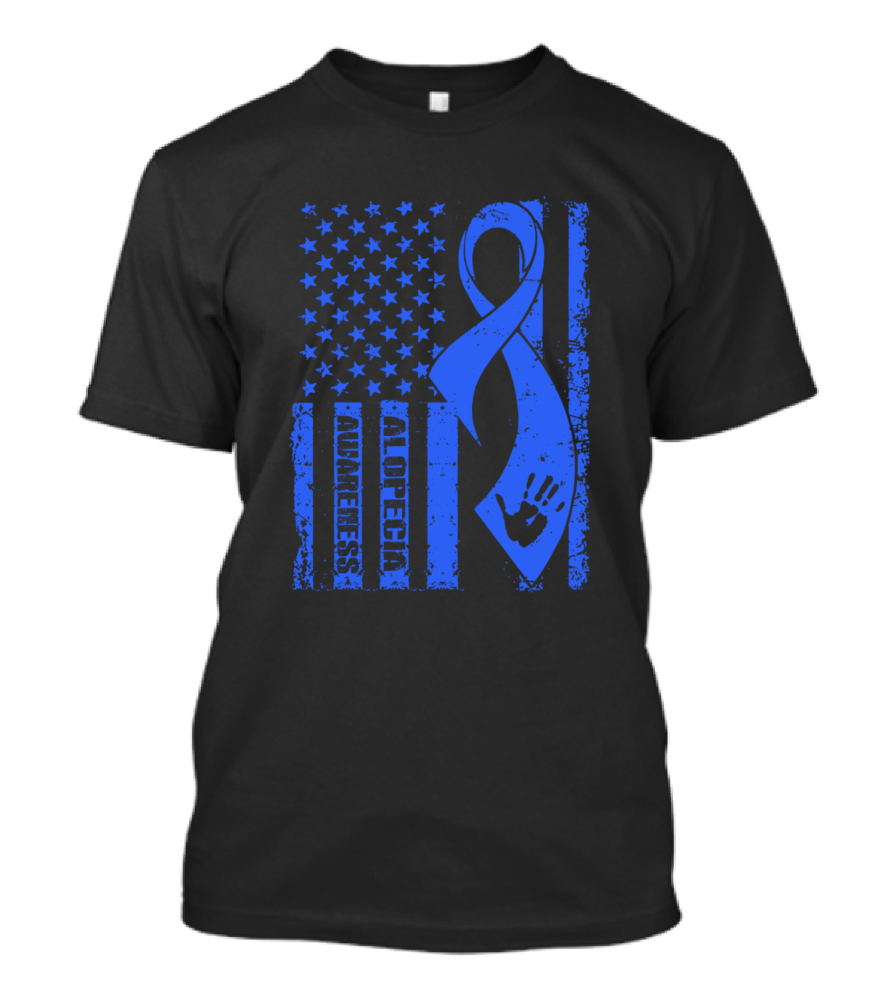 Alopecia Awareness Blue Ribbon American Flag Handprint T-Shirt