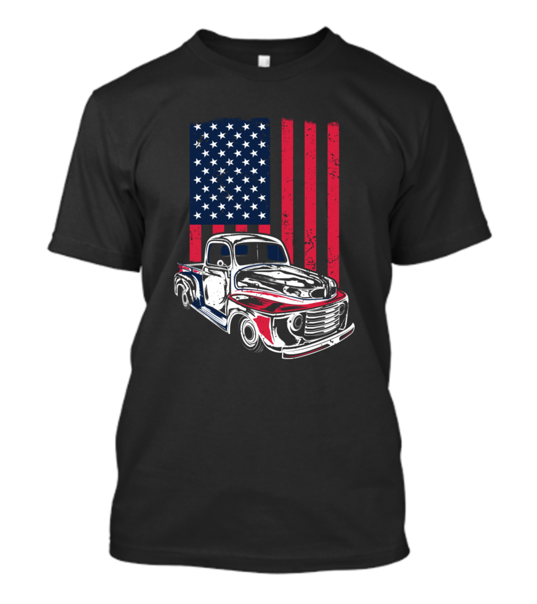American Classic Car Vintage Patriotic Flag Truck T-Shirt