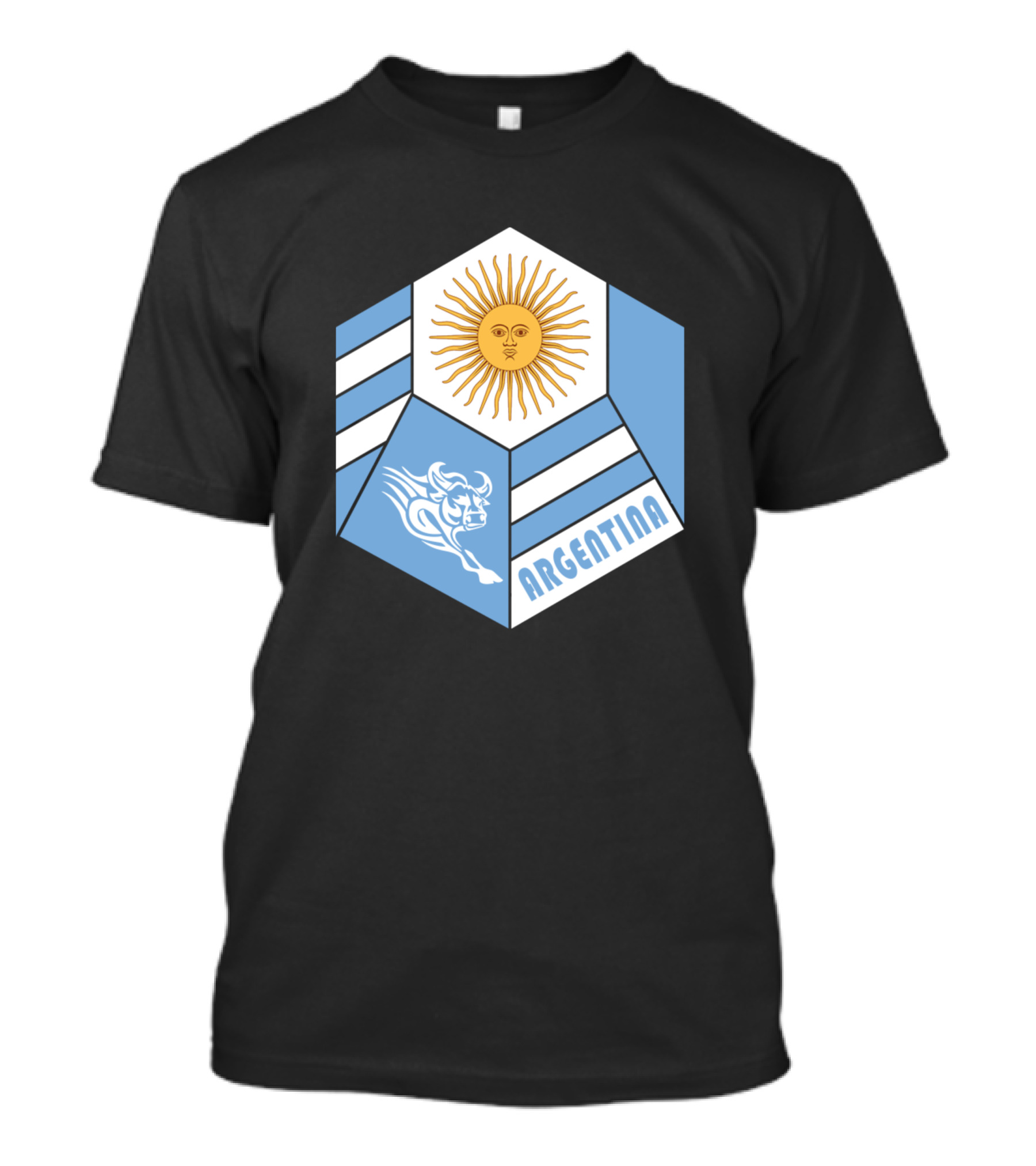 Argentina Sun Emblem With Bull And Stripes In Hexagon T-Shirt