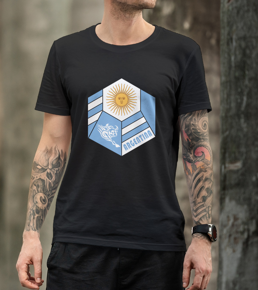 Argentina Sun Emblem With Bull And Stripes In Hexagon T-Shirt