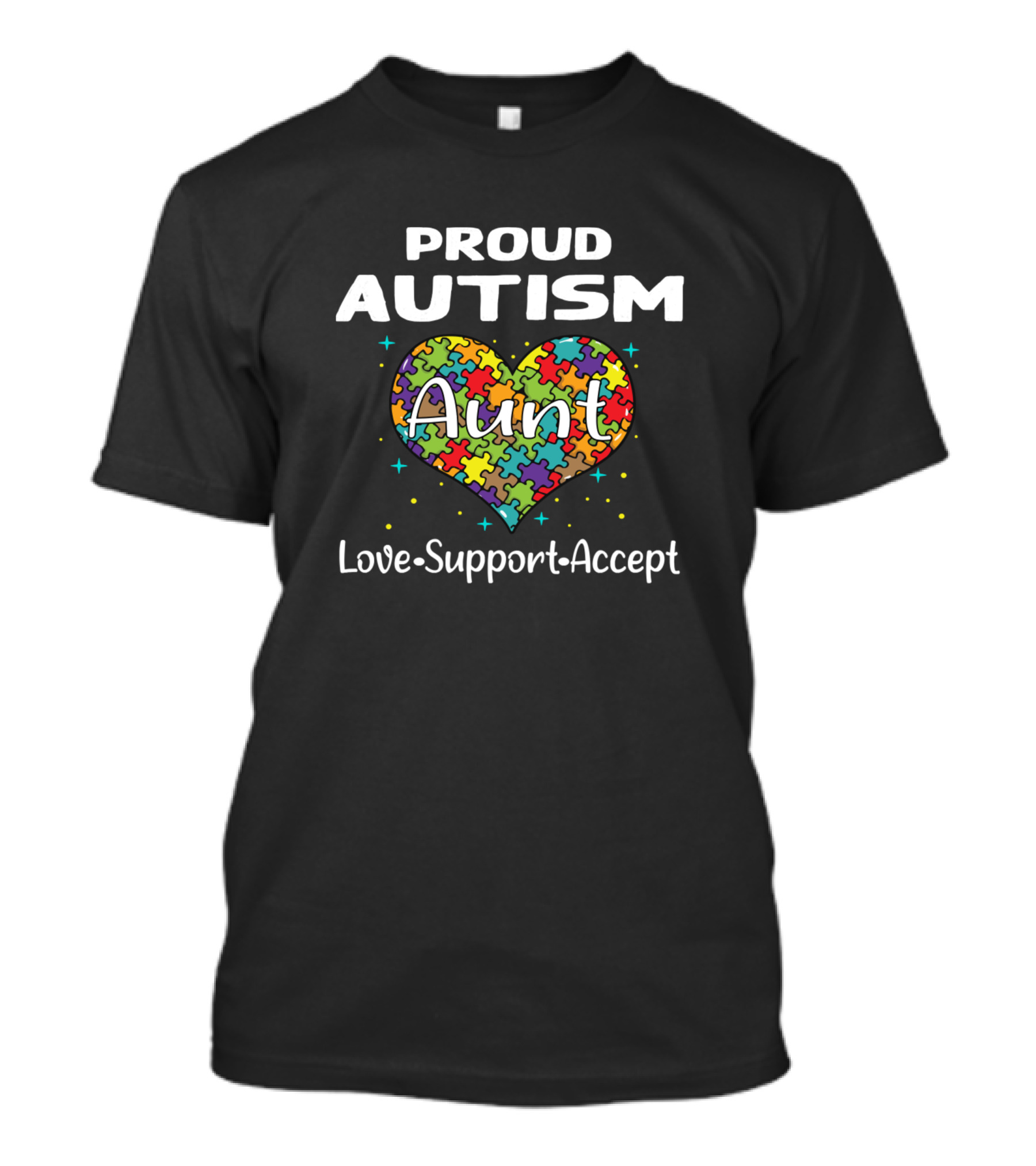 Proud Autism Aunt Love Support Accept Puzzle Heart T-Shirt