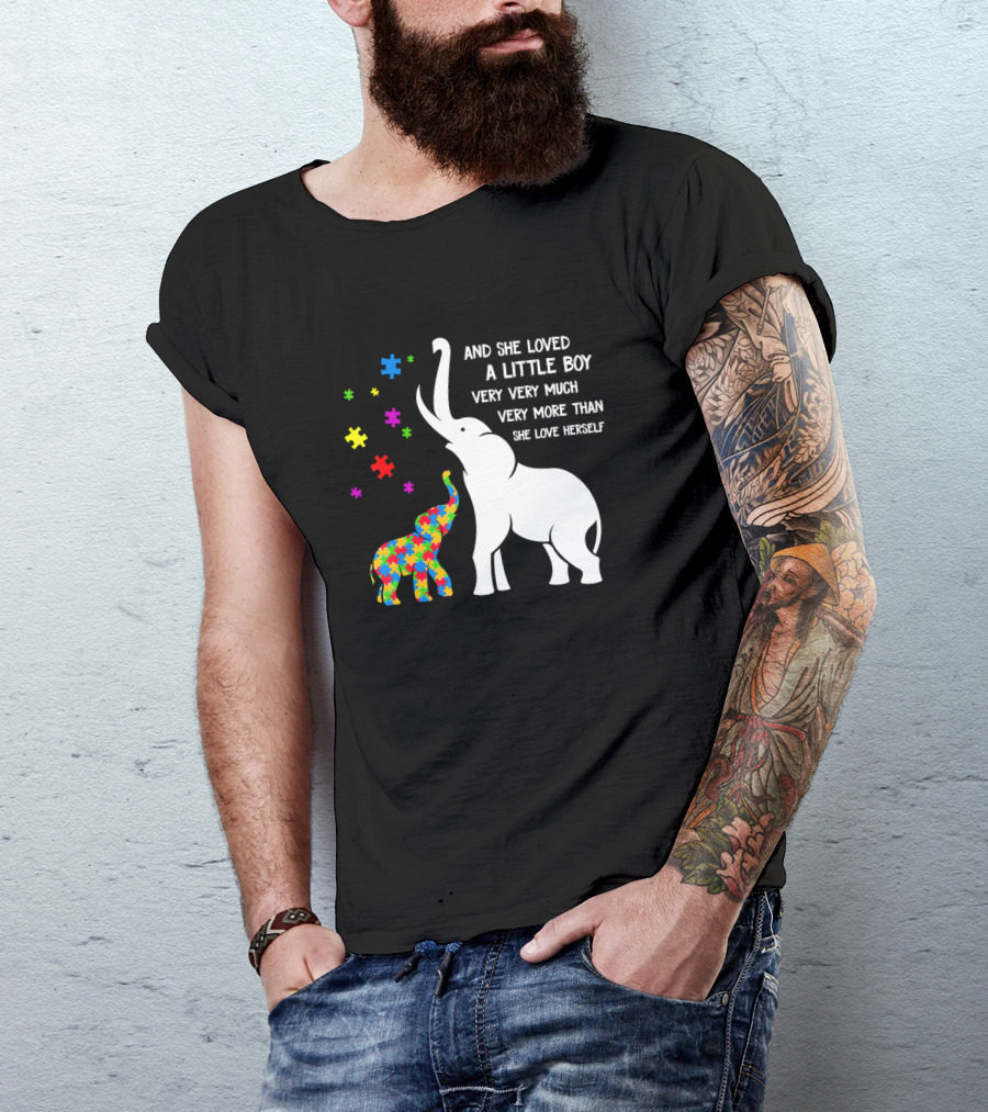 And She Loved A Little Boy Very Very Much Autism Elephant Puzzle Pieces T-Shirt