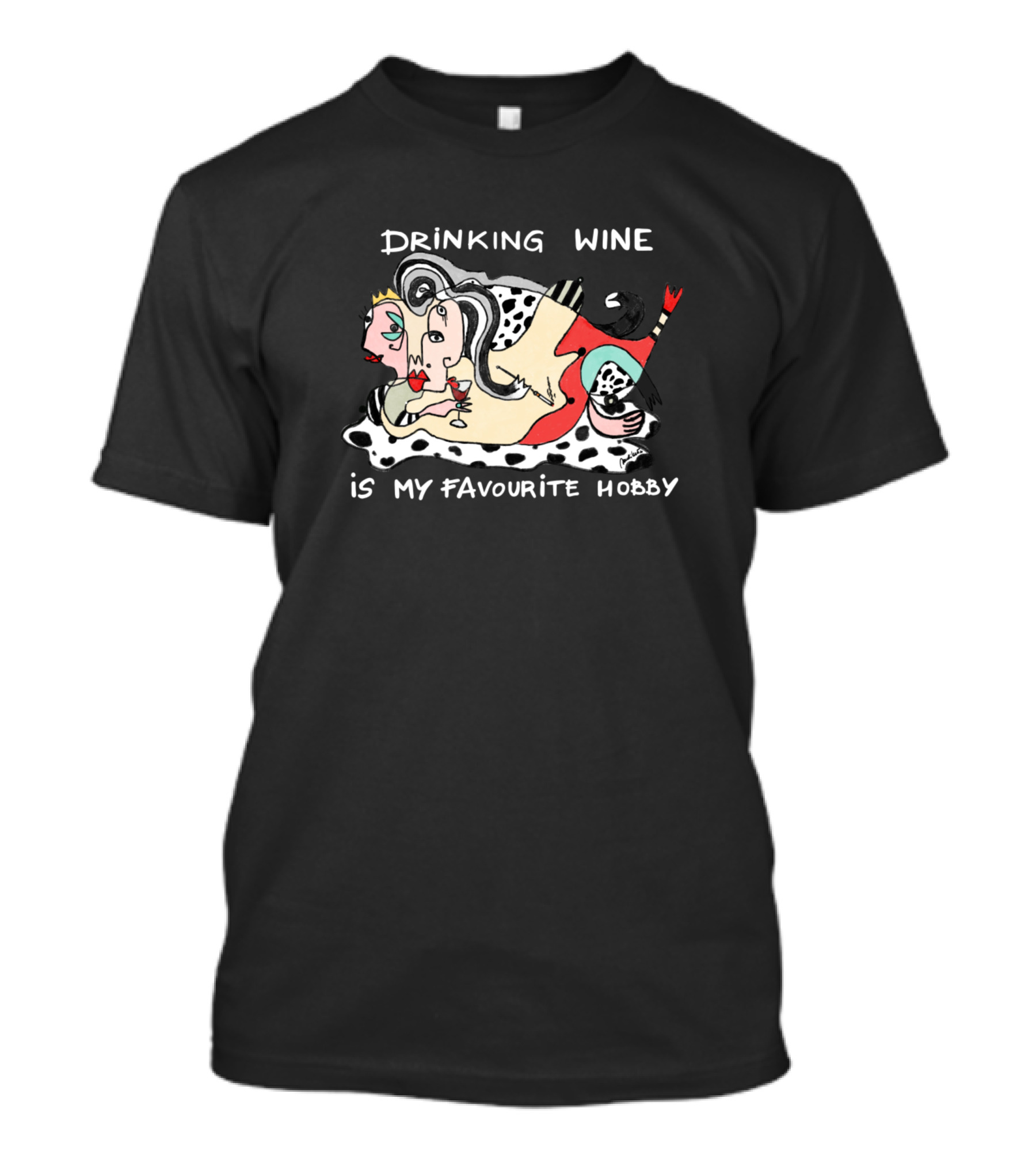 Drinking Wine Is My Favourite Hobby Colorful Abstract Couple With Glasses T-Shirt