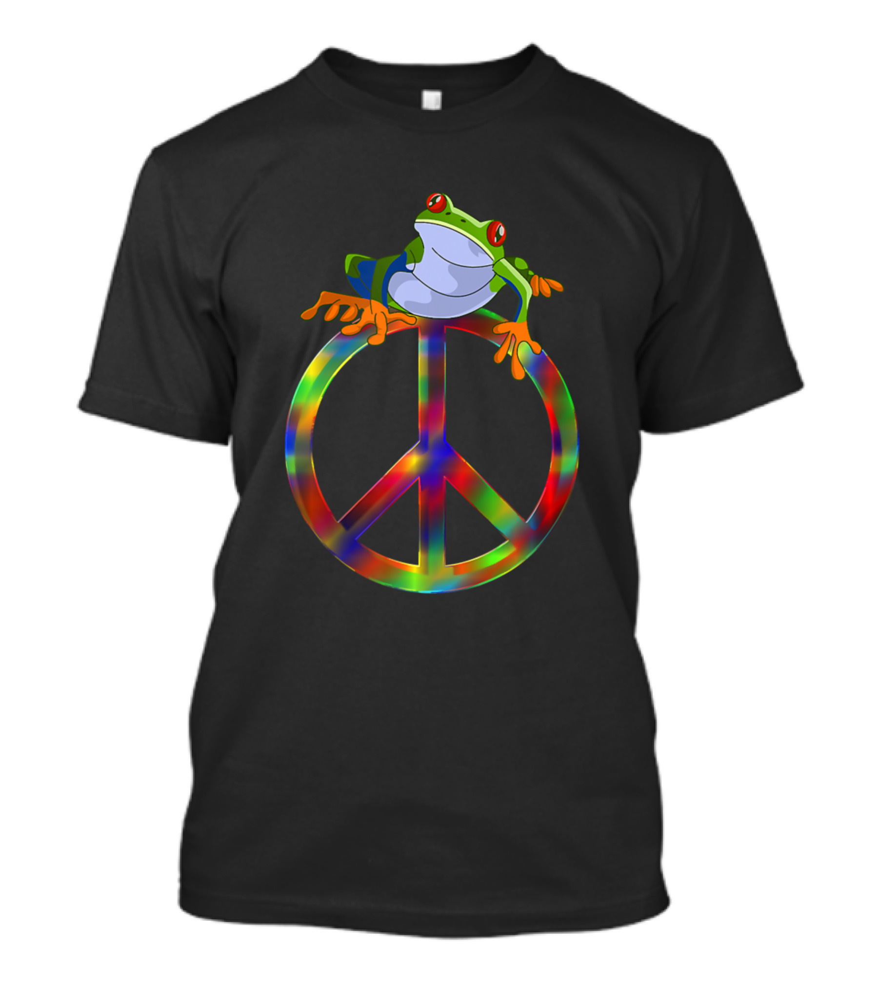 Frog Sitting On Colorful Tie-Dye Peace Sign T-Shirt