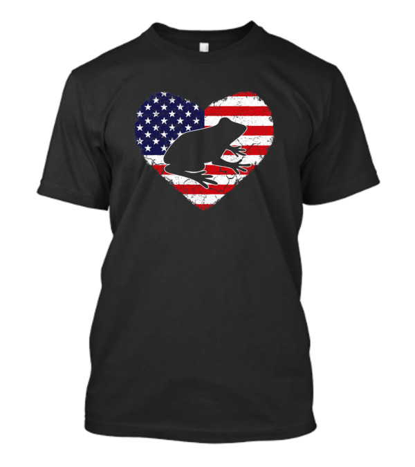 Frog Vintage American Flag Heart 4th Of July T-Shirt