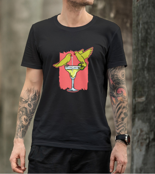 Funny Two Parrots Enjoying Margarita On Holiday T-Shirt