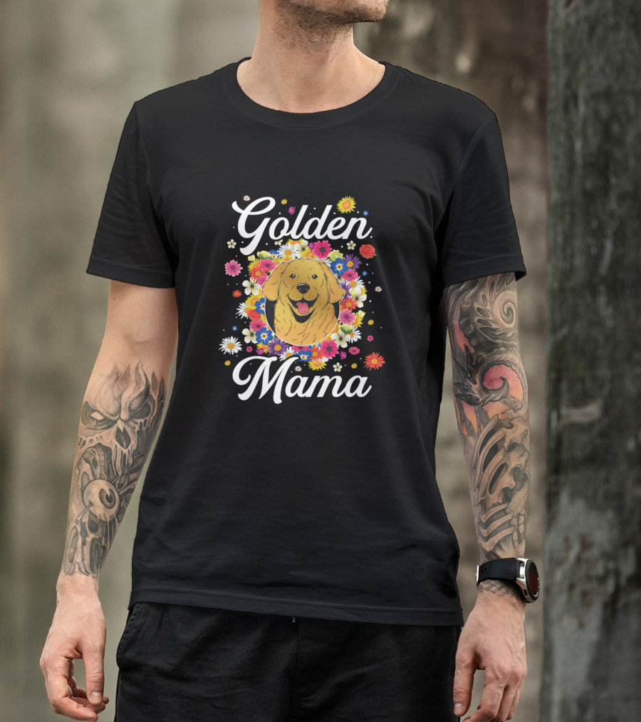 Golden Mama Golden Retriever Surrounded By Colorful Flowers T-Shirt