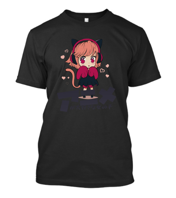 Anime Cat Ear Headphones Manga Girl With Hearts T-Shirt