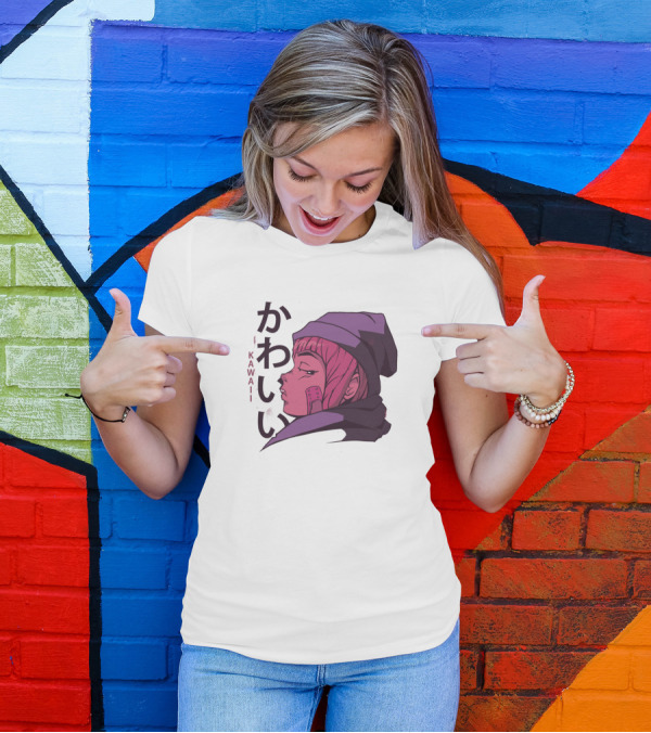 Kawaii Japanese Girl Anime Waifu Kanji Black Beanie Moon T-Shirt