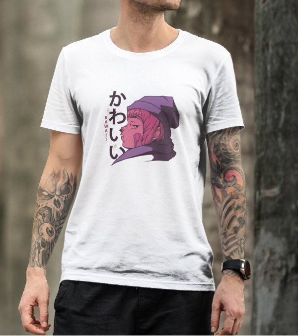 Kawaii Japanese Girl Anime Waifu Kanji Black Beanie Moon T-Shirt