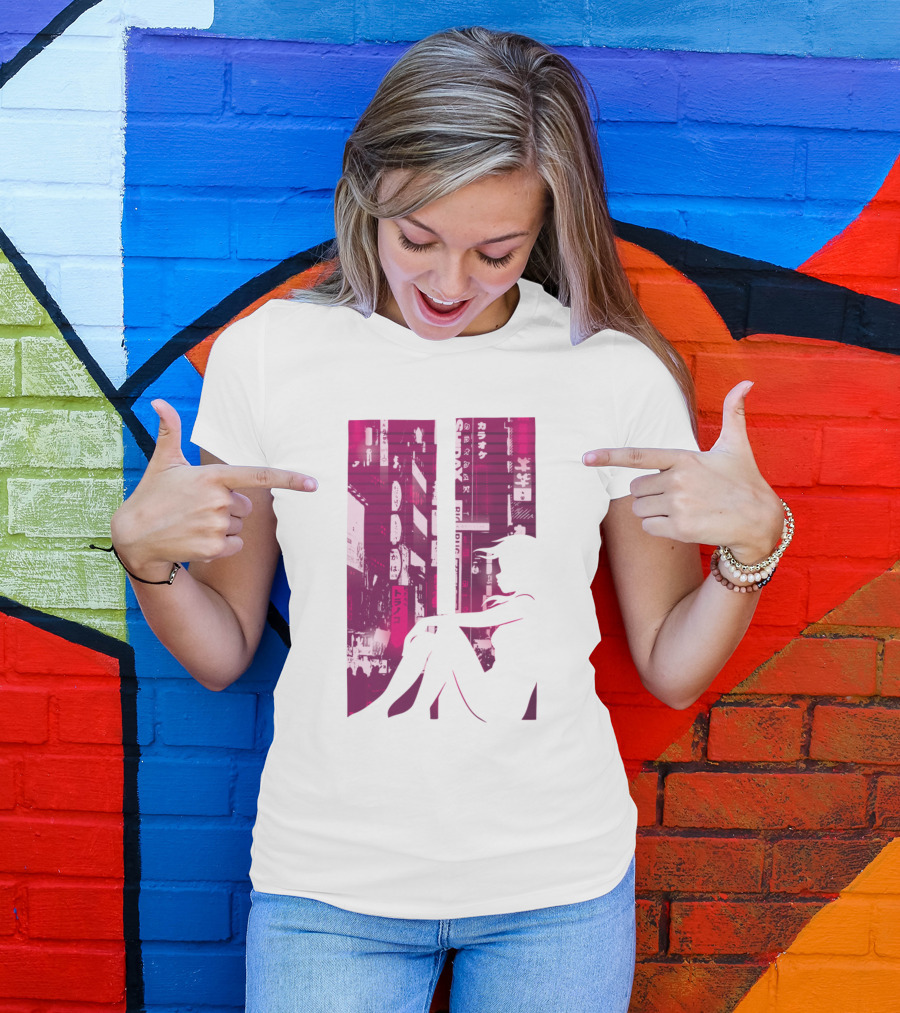 Japanese Cityscape Neon Vaporwave Girl T-Shirt